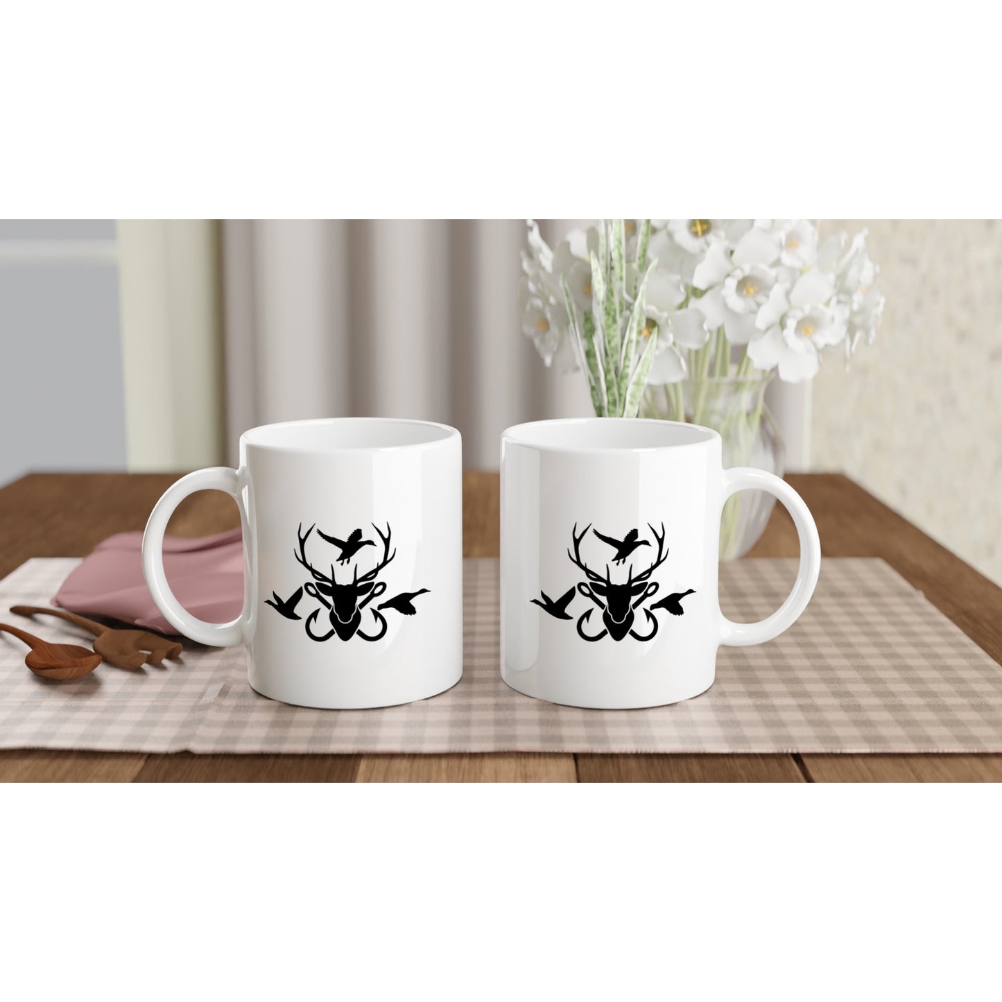 Deer Ducks and Fish Hooks Hunting Coffee Mug