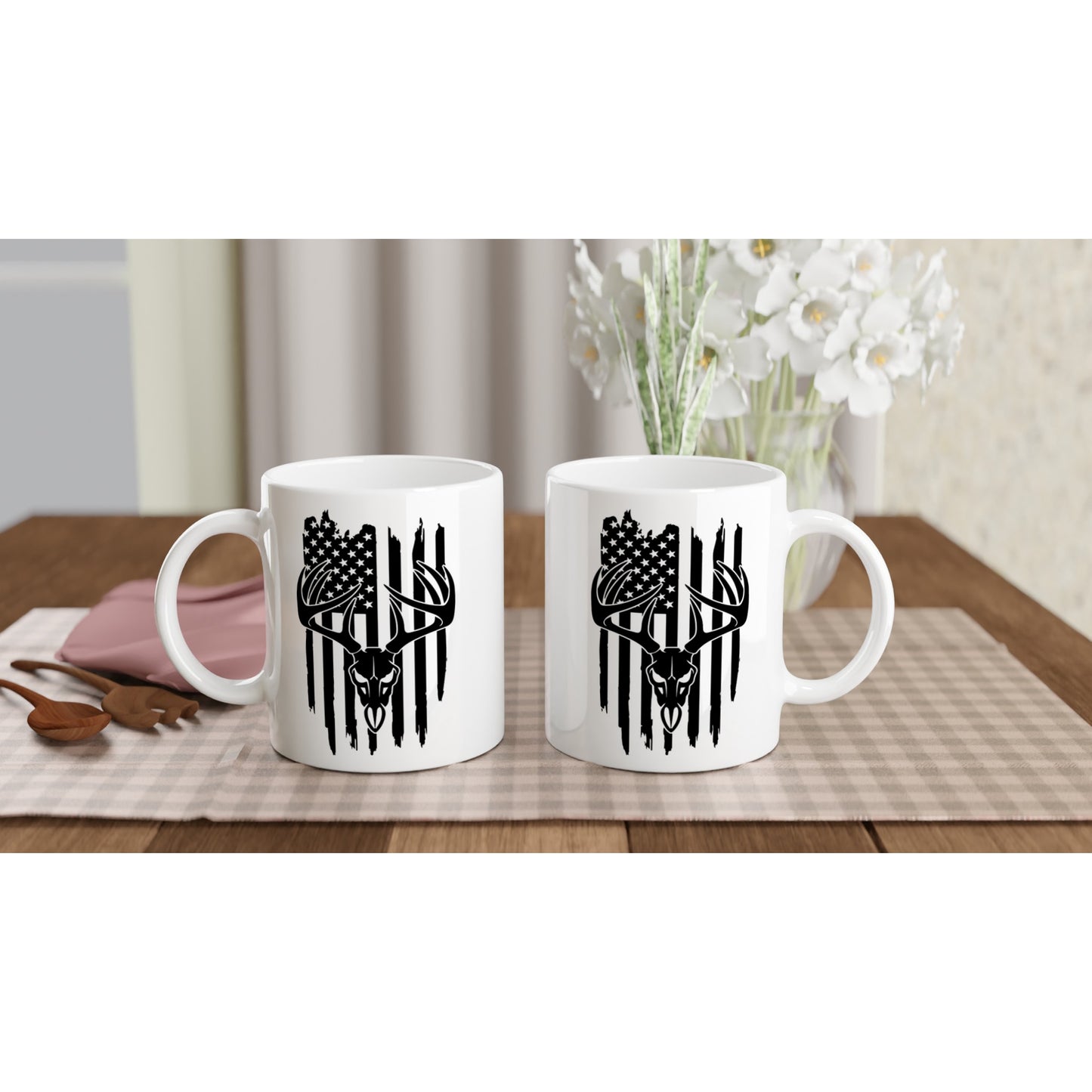 Deer Skull US Flag Hunting Coffee Mug B
