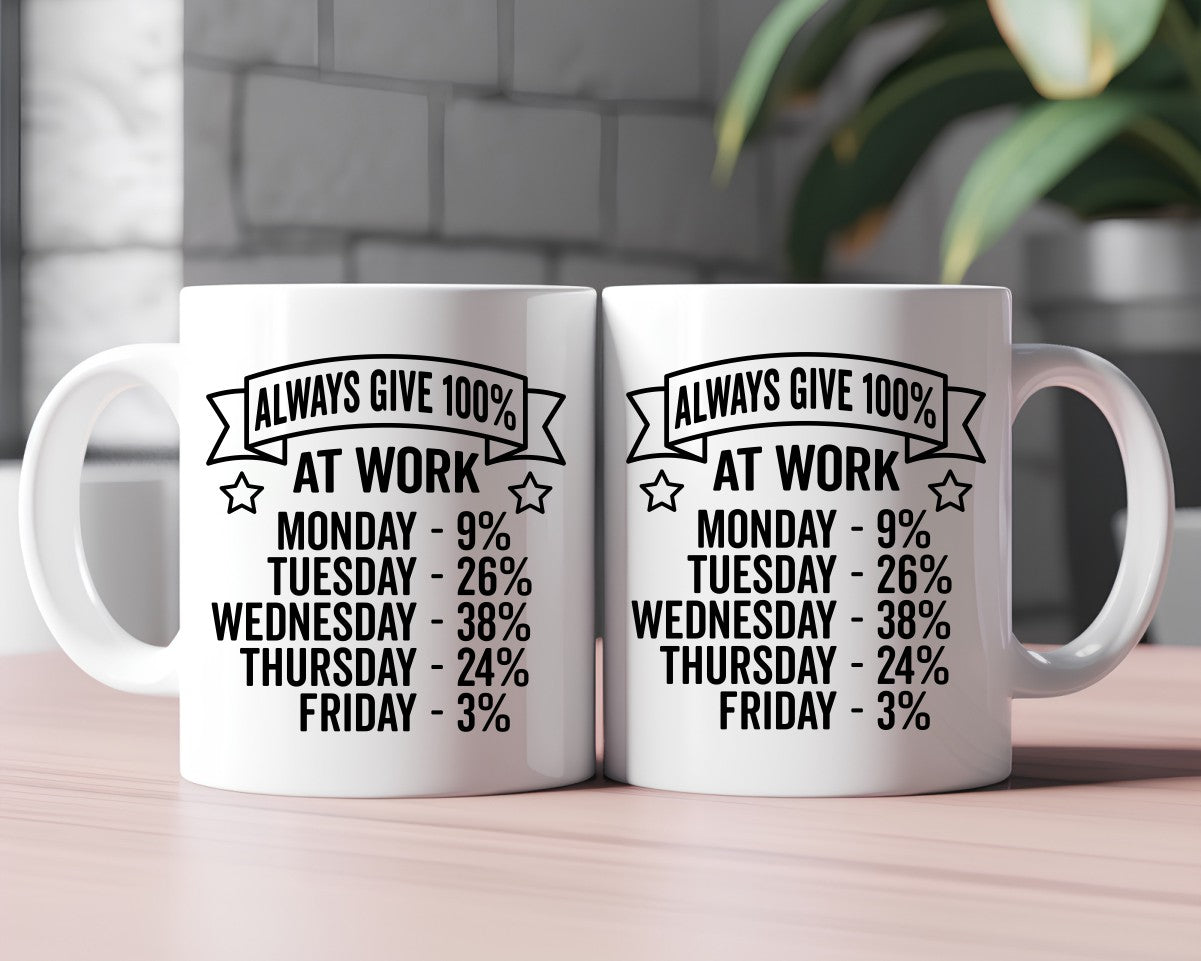 Always Give 100% At Work Office Work Humor Coffee Mug
