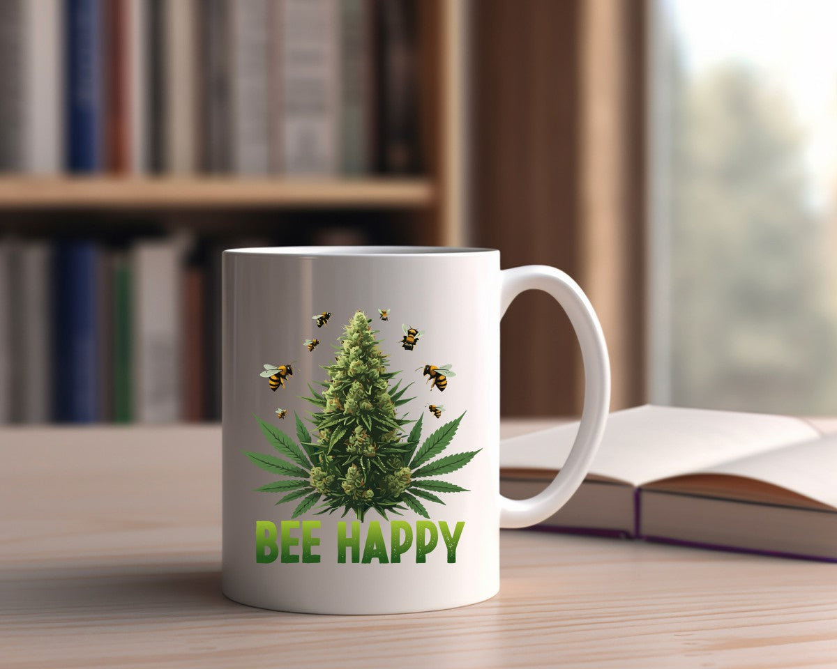 Bee Happy Marijuana Weed Coffee Mugs