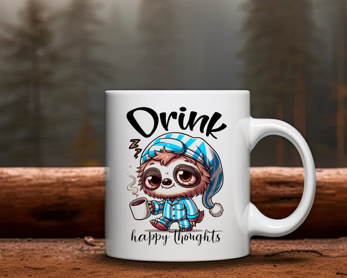 Drink Happy Thoughts Coffee Themed Coffee Mug