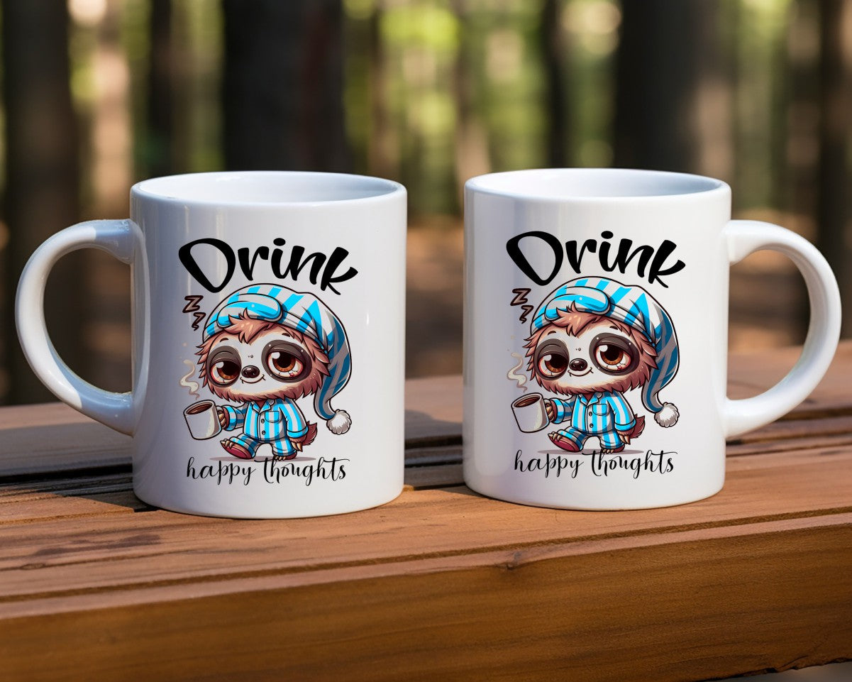 Drink Happy Thoughts Coffee Themed Coffee Mug