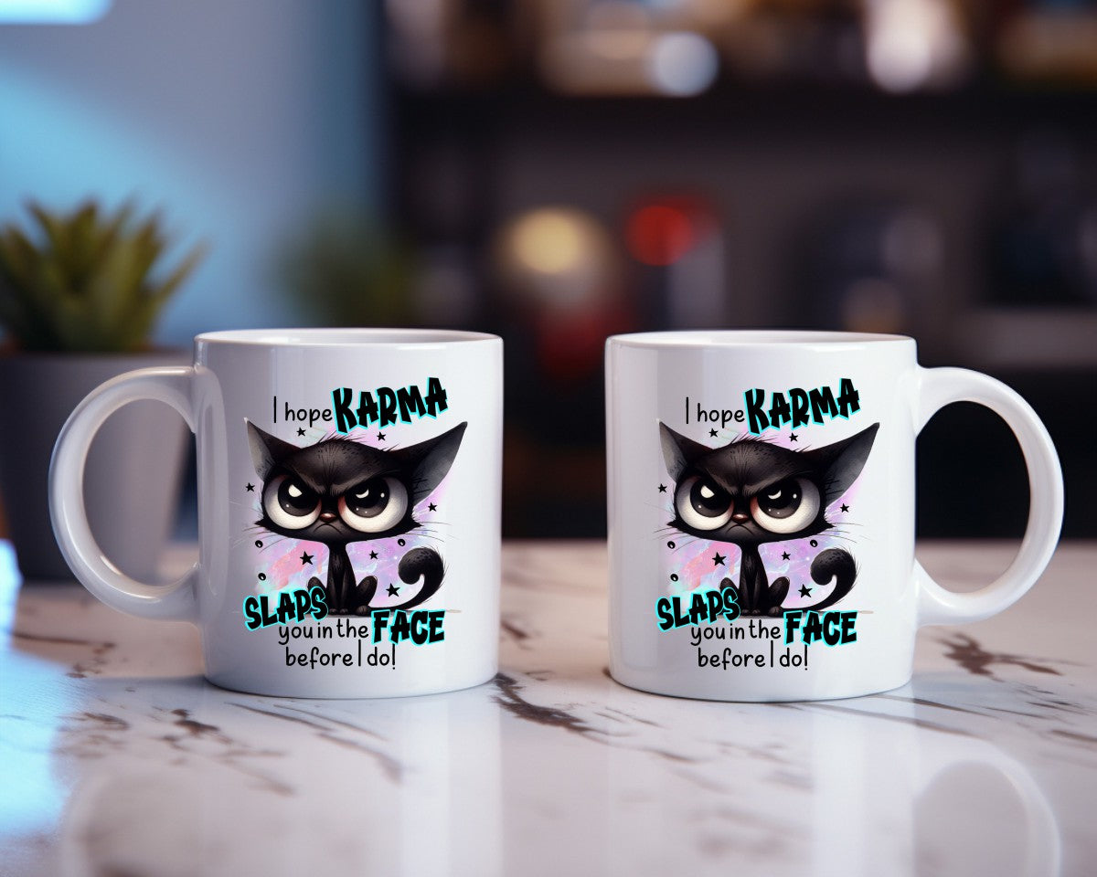 I Hope Karma Slaps You Cat Saying, Quote Coffee Mug
