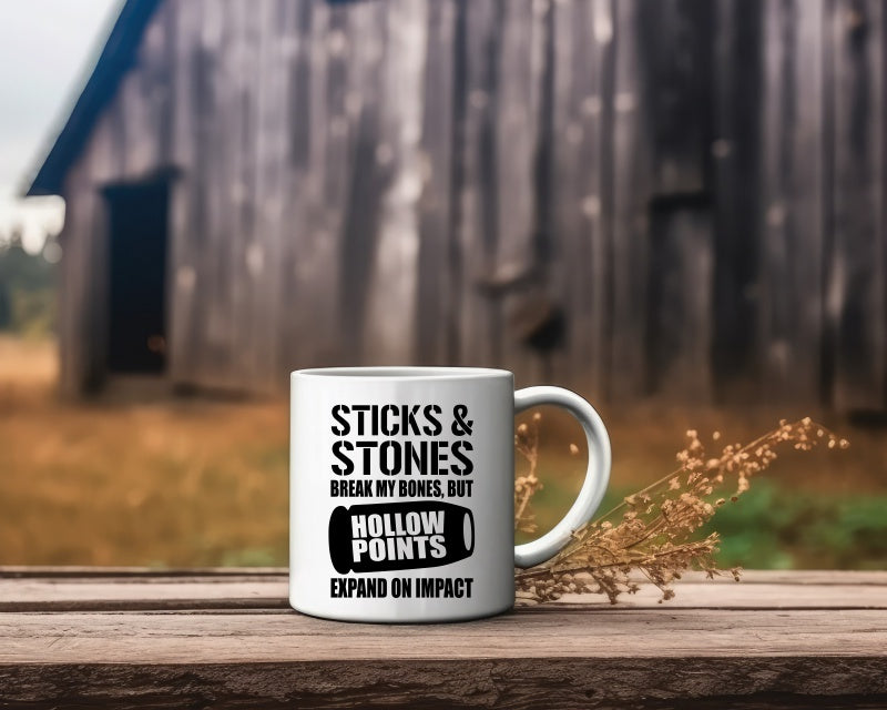Sticks and stones break my bones but Patriotic/2nd Amendment Coffee Mug