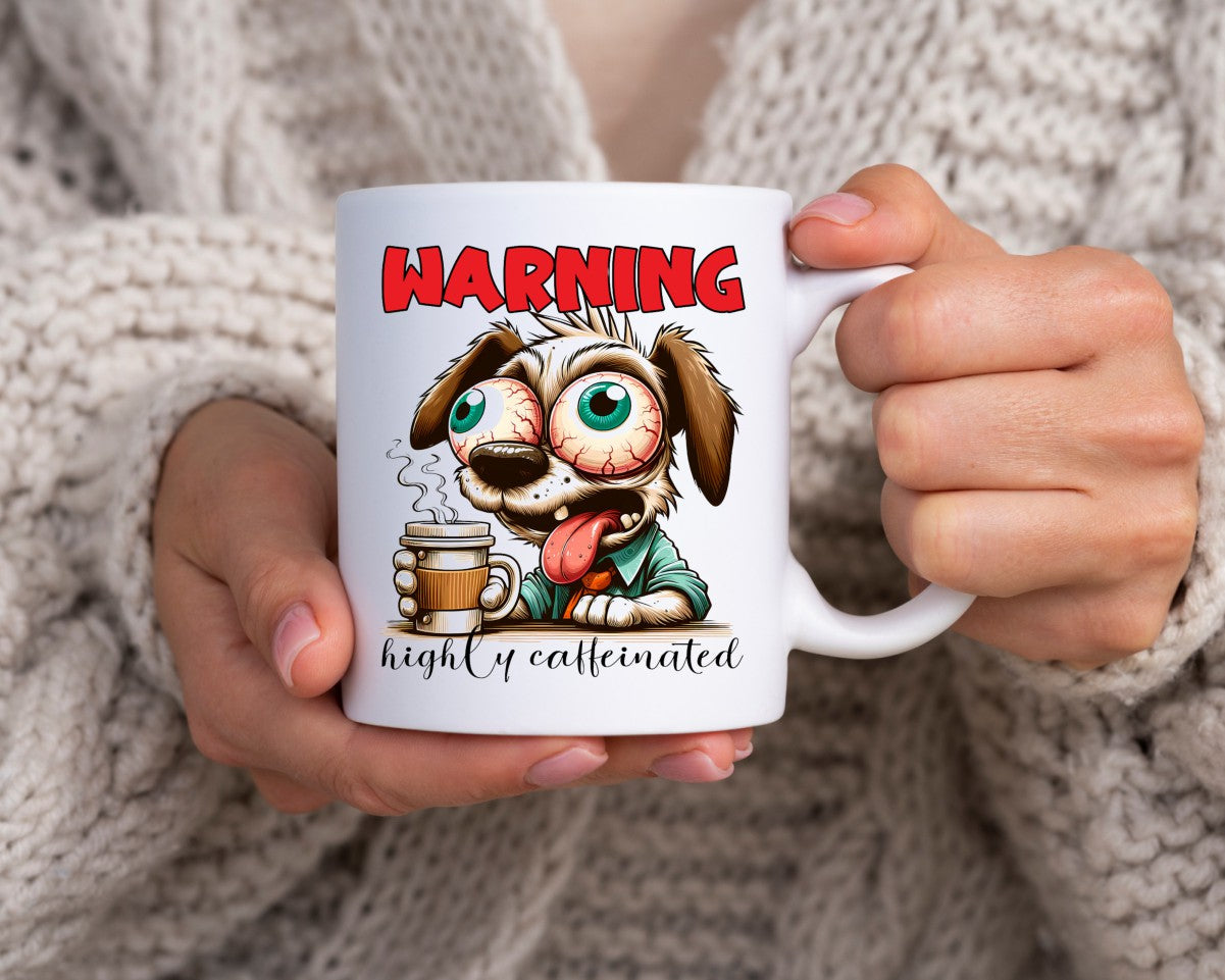 Warning Highly Caffeinated Coffee Themed Coffee Mug