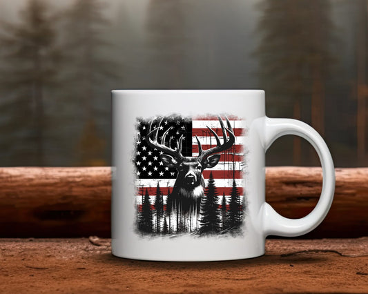 USA Flag Buck Hunting Coffee Mug B