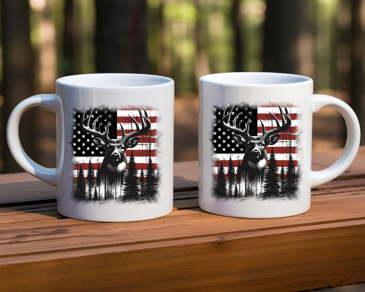 USA Flag Buck Hunting Coffee Mug B