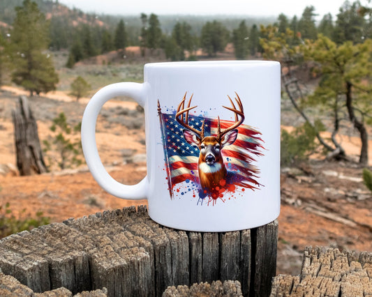 USA Flag Buck Hunting Coffee Mug C