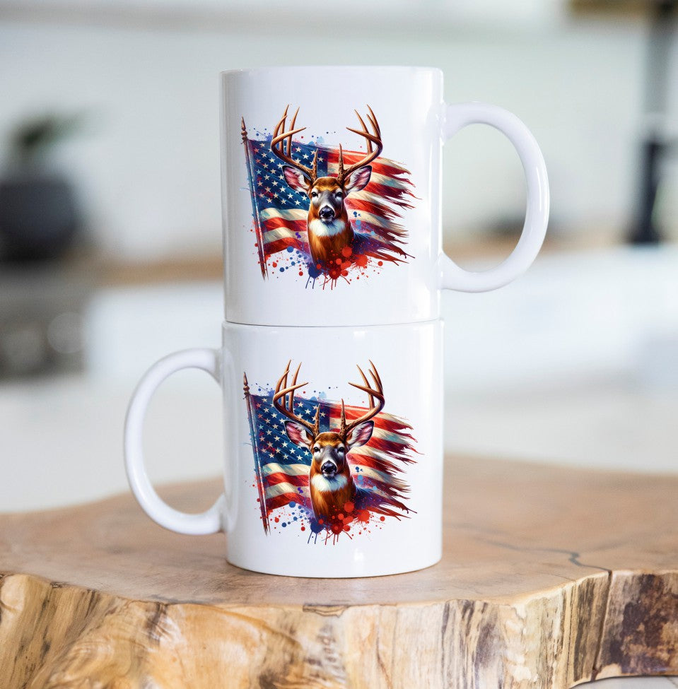 USA Flag Buck Hunting Coffee Mug C