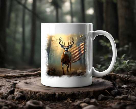 USA Flag Buck Hunting Coffee Mug D
