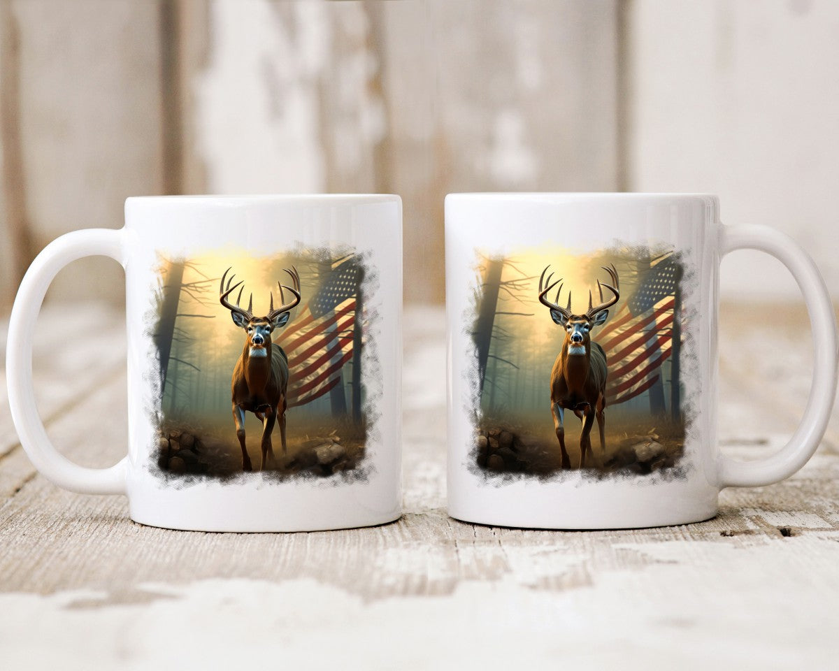 USA Flag Buck Hunting Coffee Mug D
