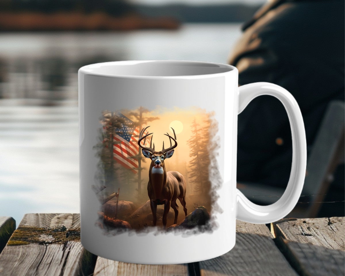 USA Flag Buck Hunting Coffee Mug E