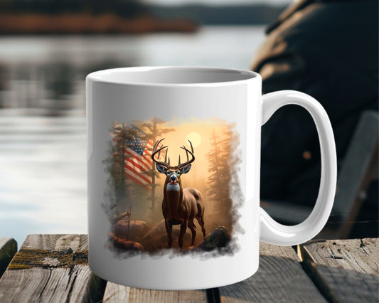 USA Flag Buck Hunting Coffee Mug E