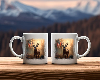 USA Flag Buck Hunting Coffee Mug E