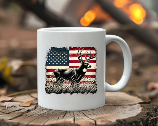 USA Flag Buck Hunting Coffee Mug