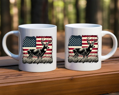 USA Flag Buck Hunting Coffee Mug