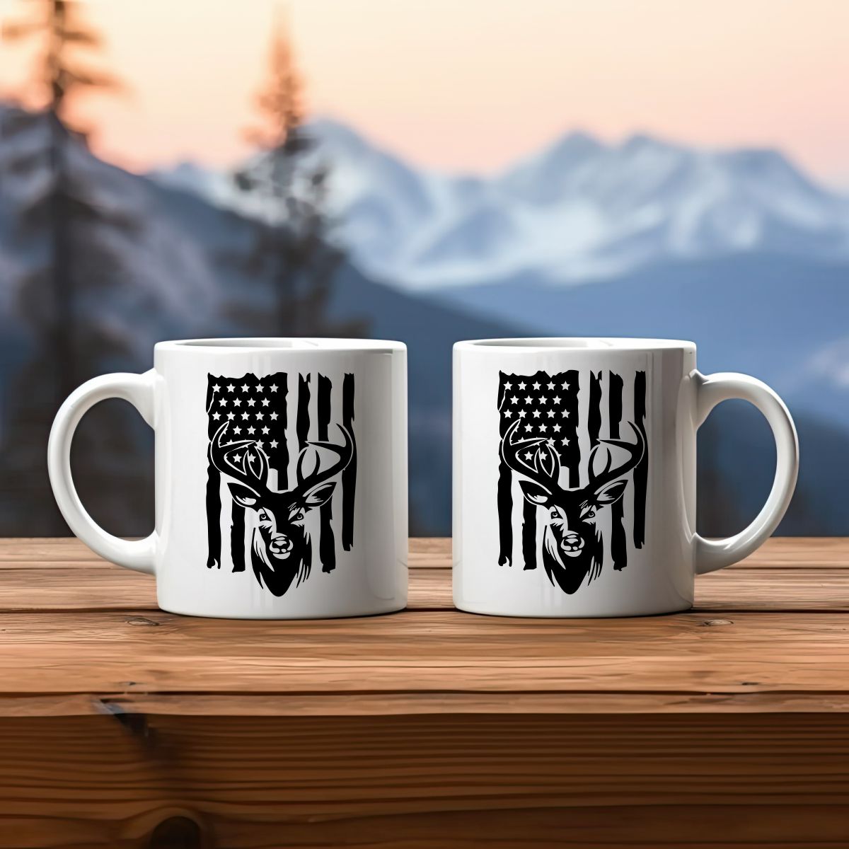 US Flag Deer Hunting Coffee Mug B