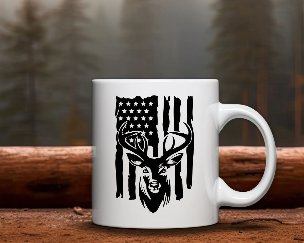 US Flag Deer Hunting Coffee Mug B