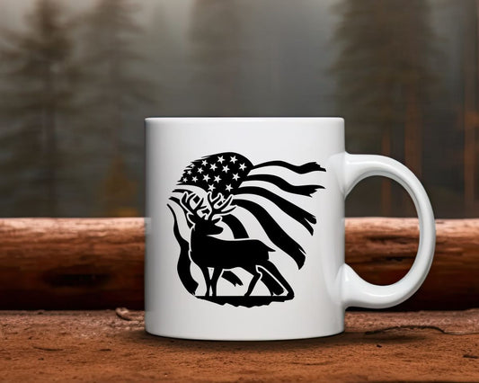 US Flag Deer Hunting Coffee Mug D