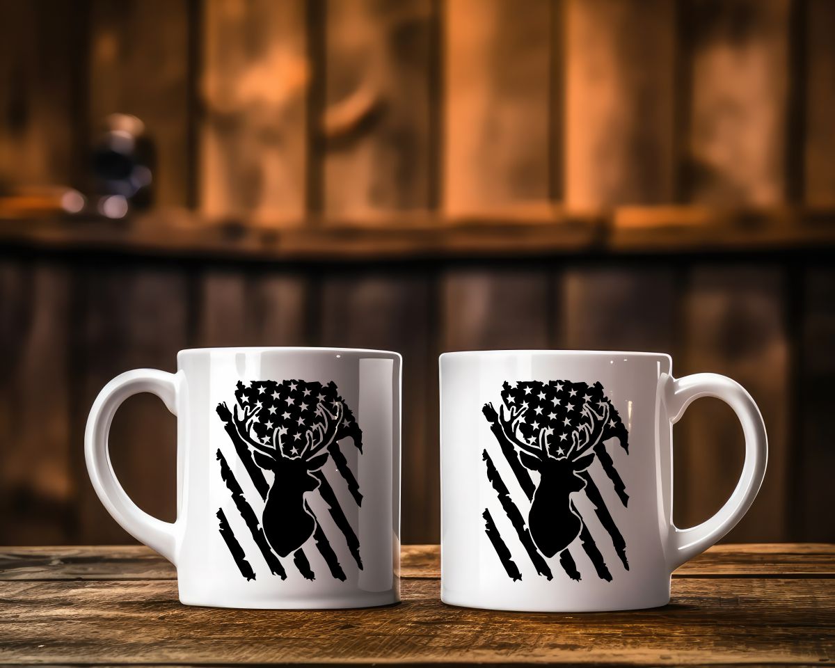 US Flag Deer Hunting Coffee Mug E