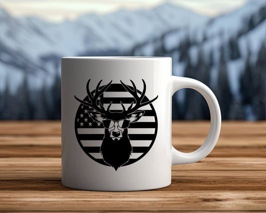 US Flag Deer Sunglasses Hunting Coffee Mug