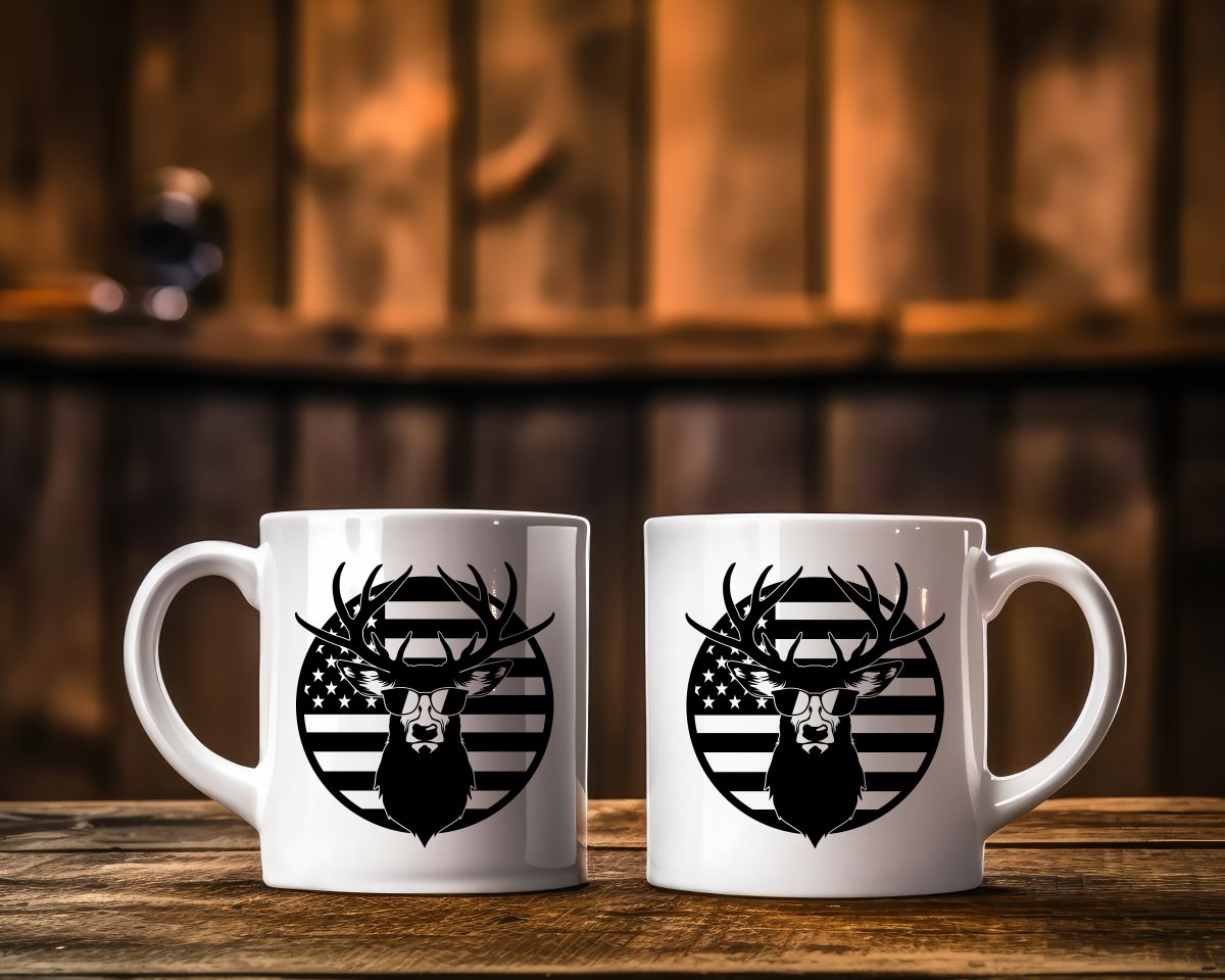 US Flag Deer Sunglasses Hunting Coffee Mug