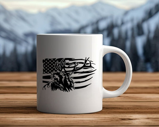 US Flag Elk Hunting Coffee Mug