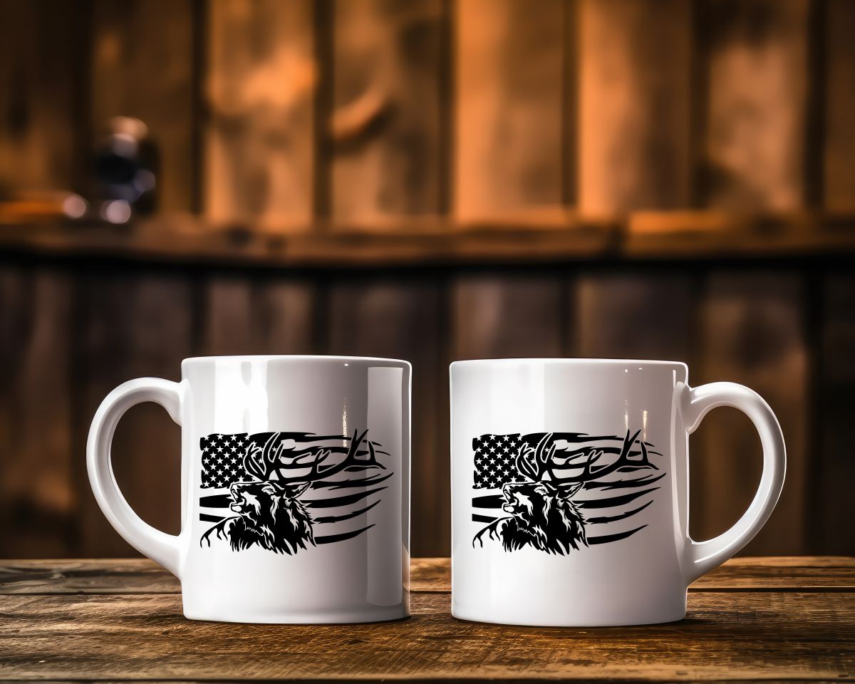 US Flag Elk Hunting Coffee Mug
