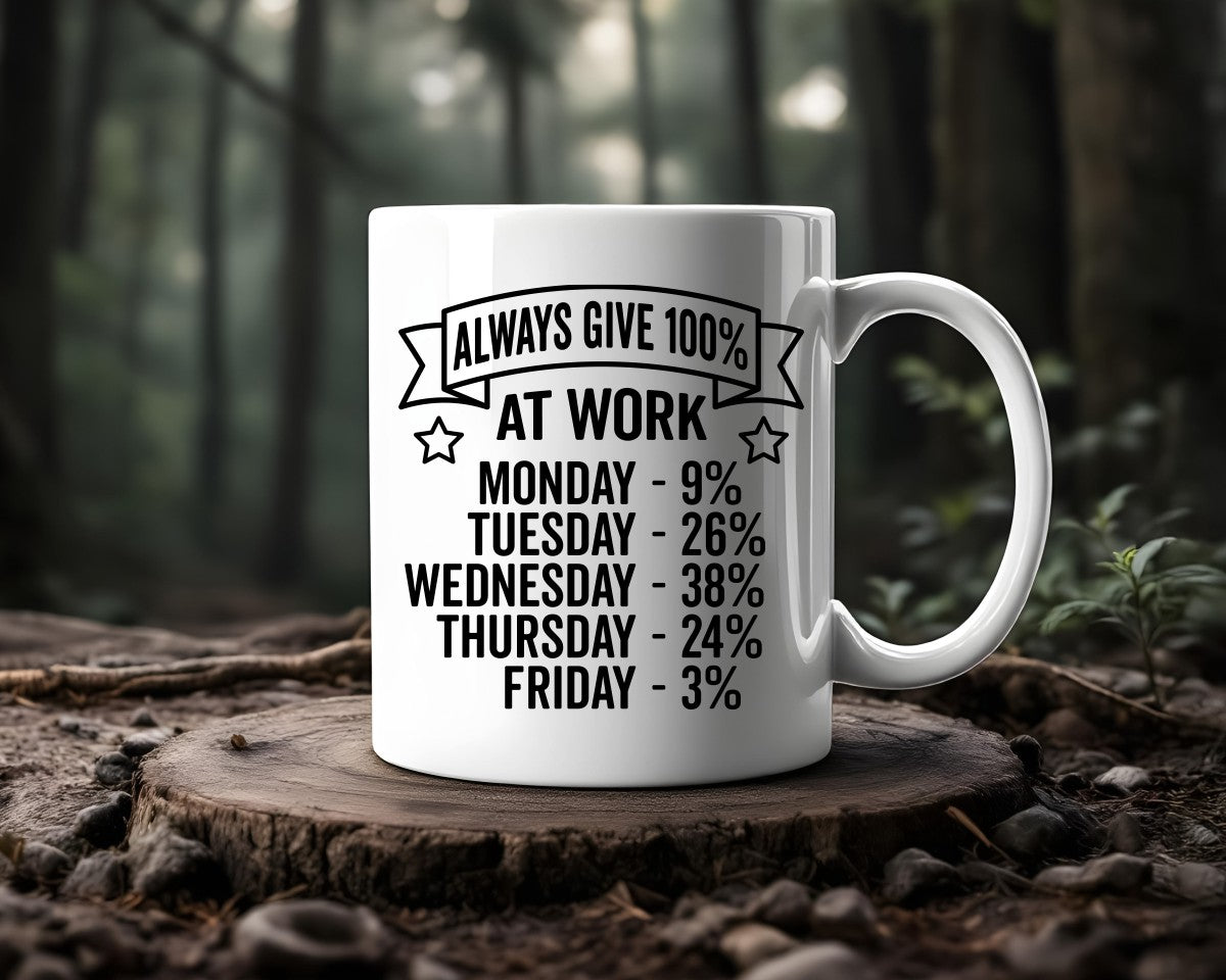 Always Give 100% At Work Office Work Humor Coffee Mug