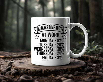 Always Give 100% At Work Office Work Humor Coffee Mug