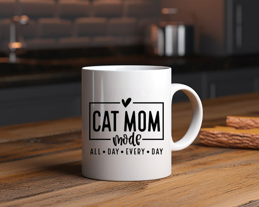 Cat Mom Mode Cat Saying, Quote Coffee Mug