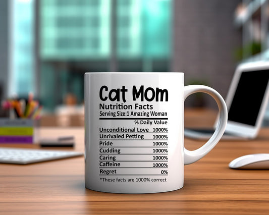 Cat Mom Nutrition Facts Cat Saying, Quote Coffee Mug