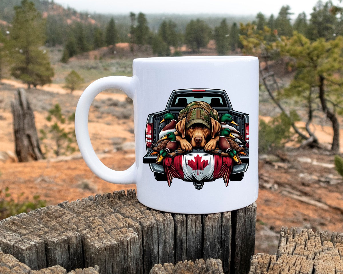 Dog Truck And Canada Flag Hunting Coffee Mug
