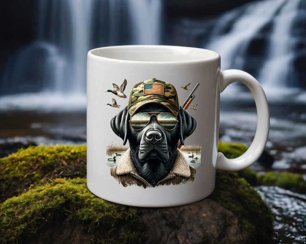 Dog USA Flag Hat Hunting Coffee Mug