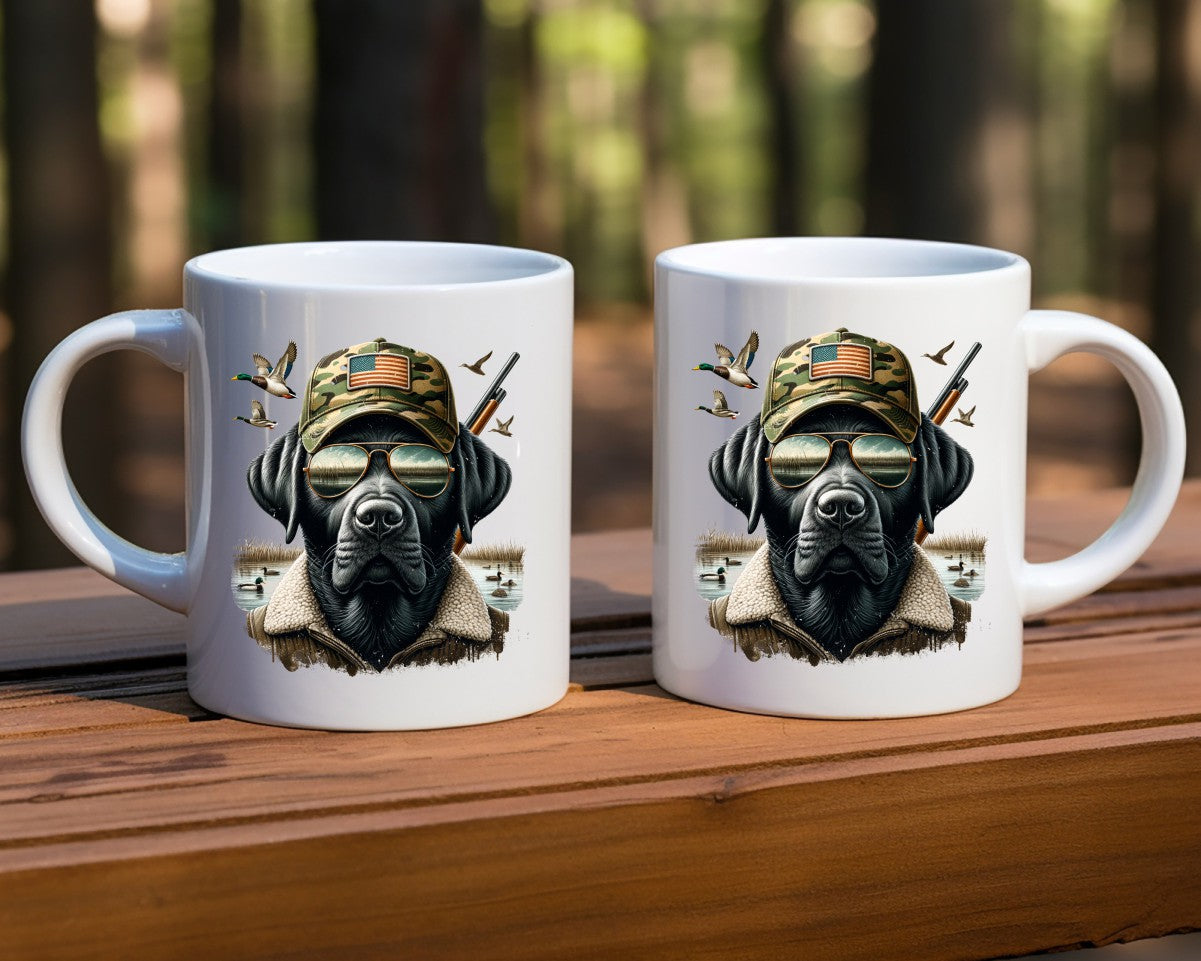 Dog USA Flag Hat Hunting Coffee Mug