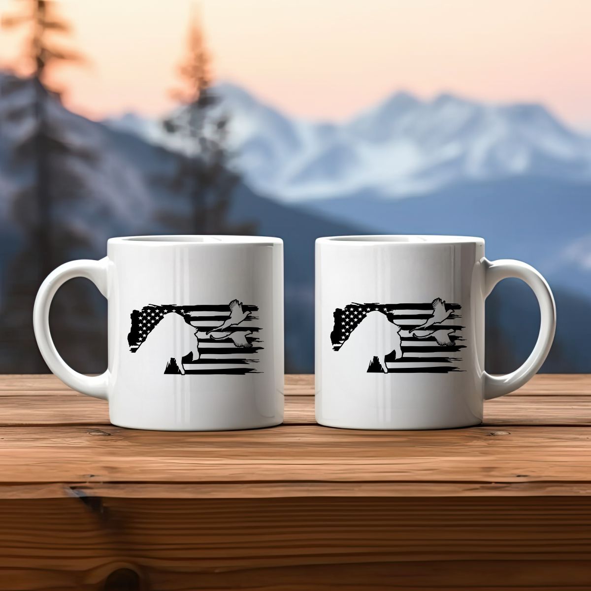 Dog Pheasants US Flag Hunting Coffee Mug