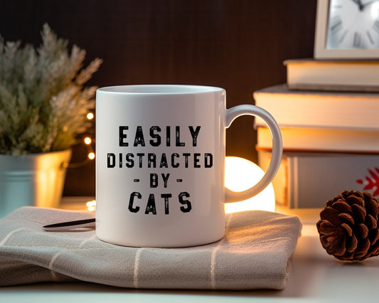Easily Distracted By Cats Cat Saying, Quote Coffee Mug