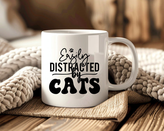 Easily Distracted By Cats Cat Saying, Quote Coffee Mug
