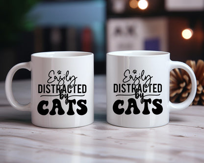 Easily Distracted By Cats Cat Saying, Quote Coffee Mug