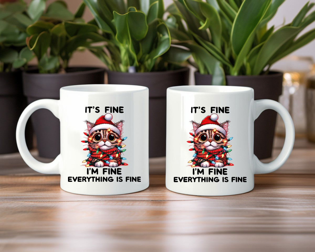It's Fine I'm Fine Everything Is Fine Cat Saying, Quote Coffee Mug