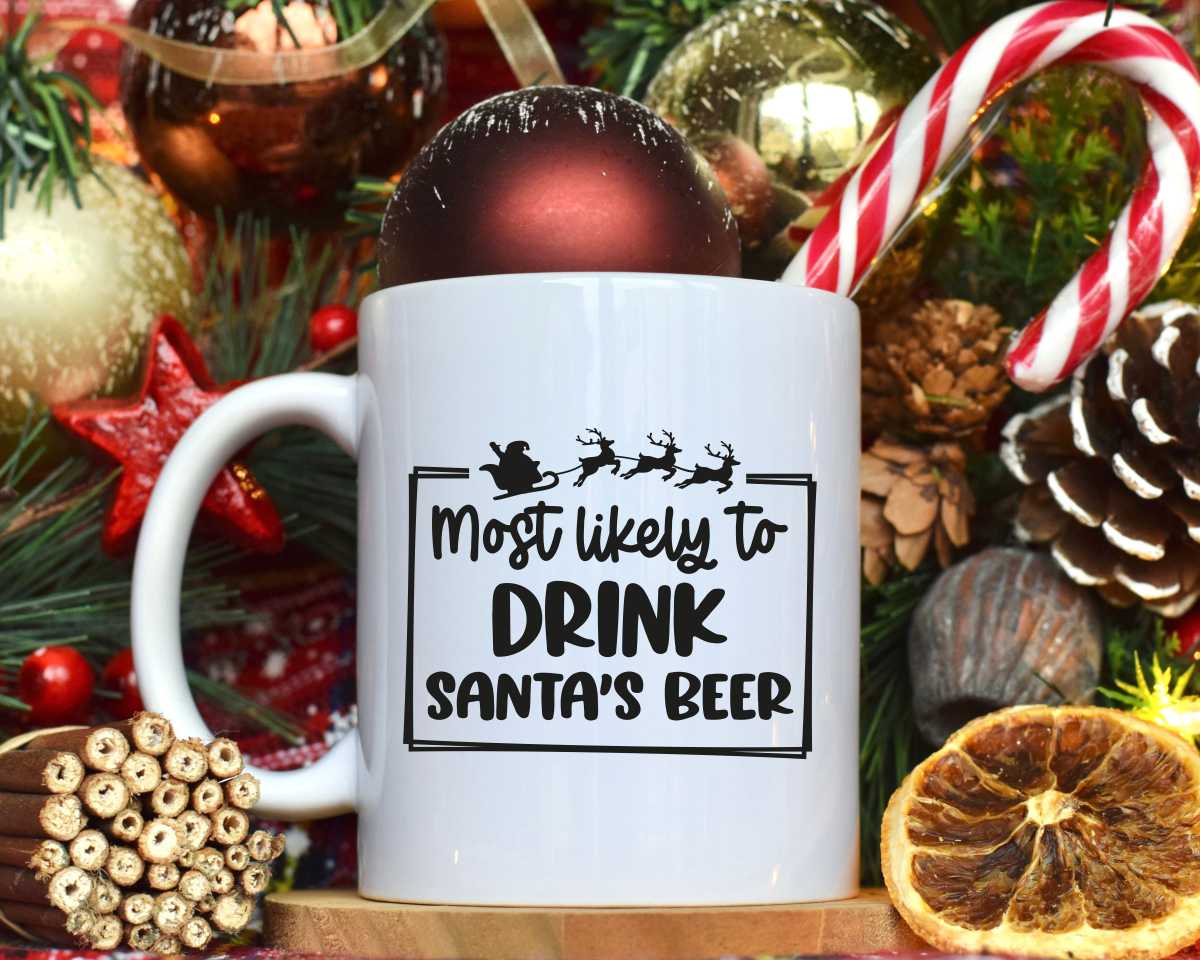 Most Likely To Drink Santa's Beer Christmas Coffee Mug