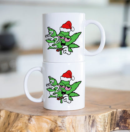 Santa Hat Pot Leaf Marijuana Weed Coffee Mugs