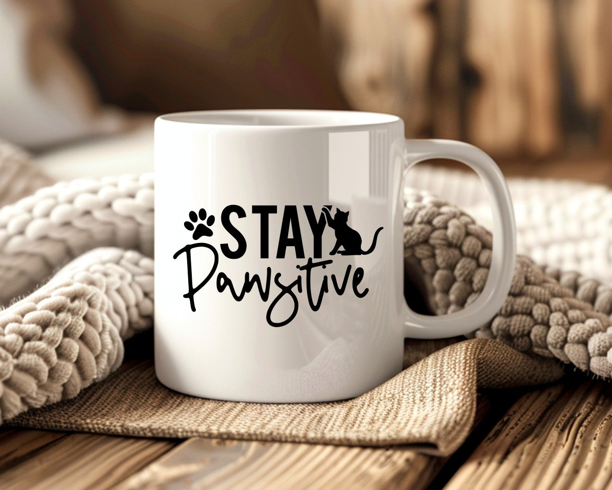 Stay Pawsitive Cat Saying, Quote Coffee Mug