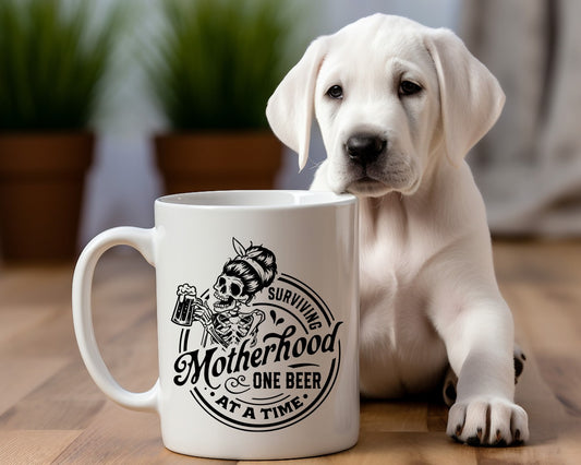 Surviving Motherhood One Beer At A Time Mom Coffee Mug