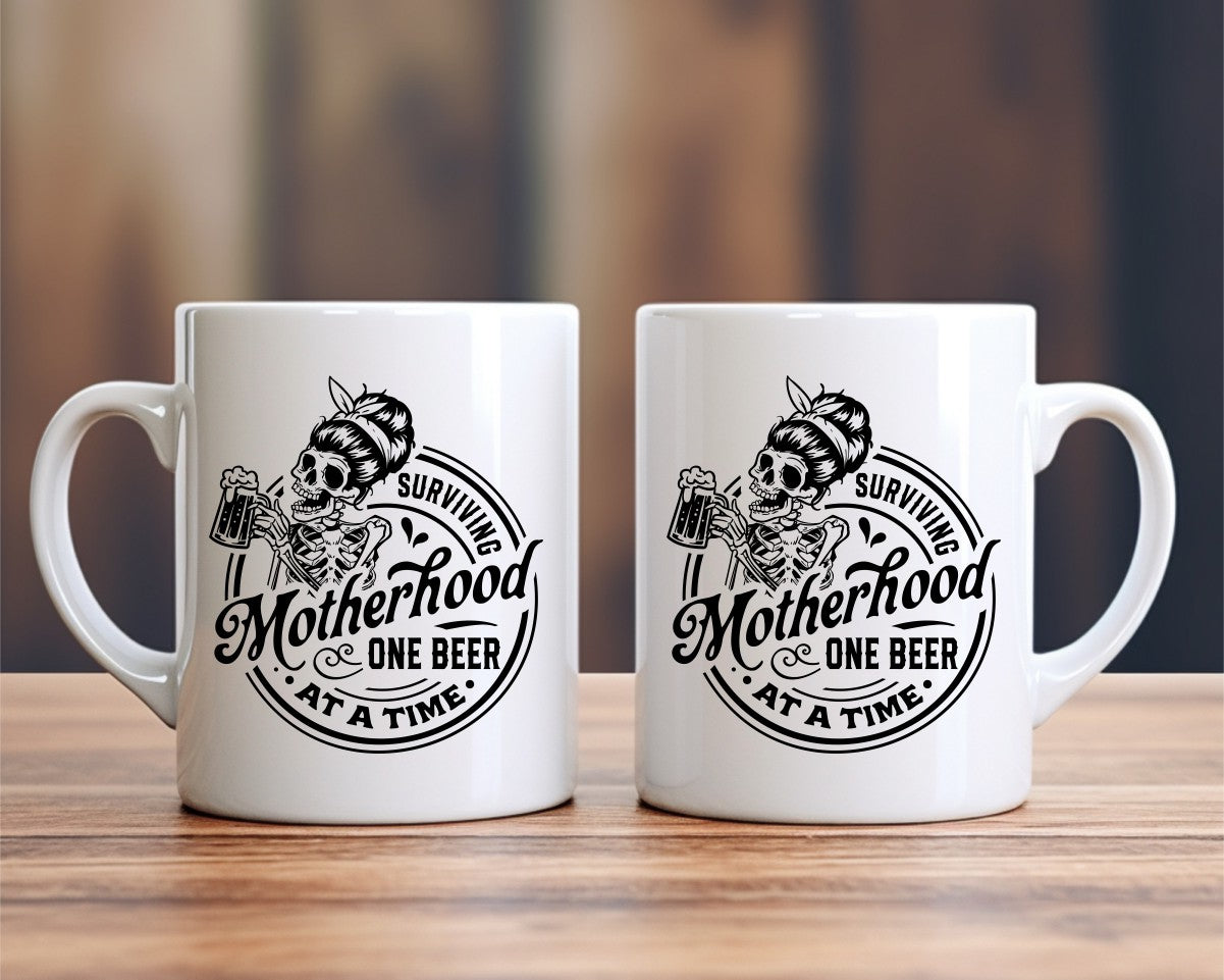 Surviving Motherhood One Beer At A Time Mom Coffee Mug